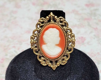 Carnelian Cameo Ring, Vintage Glass Cameo Ring, Victorian Ring, Antique Style Ring, Adjustable Ring Size 6+