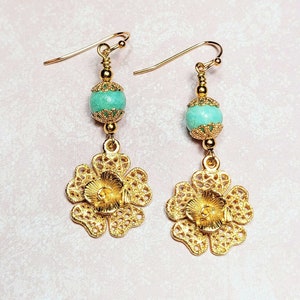 Floral Dangle Earrings, 1928 Flower Components, Romantic Style Earrings, Vintage Style Earrings, Statement Earrings for Her