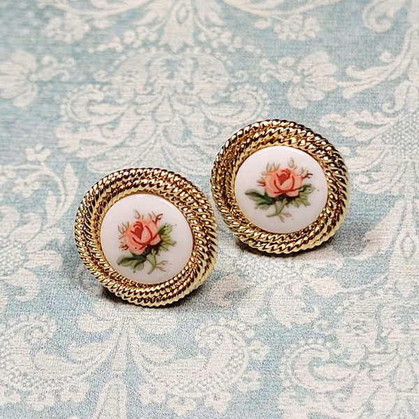 Vintage Style Post Earrings, Pink Rose Earrings, Victorian Earrings, Porcelain Cameo Earrings, Gift For Her, Jewelry For Women