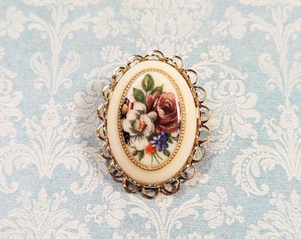 Floral Cameo Brooch, Floral Brooch, Victorian Brooch, Antique Style Brooch, 25x18mm Cameo, Vintage Style Brooch, Gift For Her