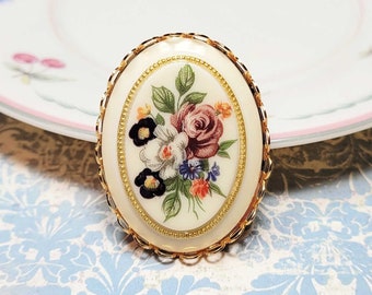 Broche Vintage Sweet Romance Camée Fleur - Style Victorien - Neuf Avec étiquettes