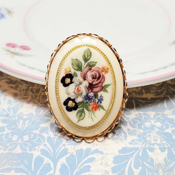 Floral Cameo Brooch, Floral Brooch, Victorian Brooch, Antique Style Brooch, 40x30mm Cameo, Vintage Style Brooch, Gift For Vintage Lover