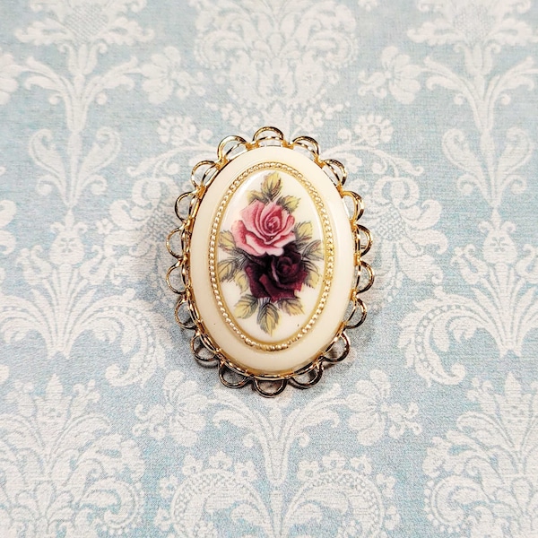 Rose Cameo Brooch, Victorian Brooch, Antique Style Brooch, 25x18mm Cameo, Vintage Style Brooch, Gift For Vintage Lover