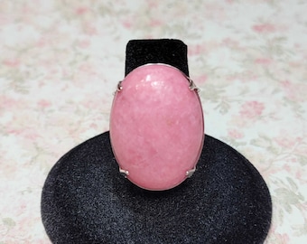 Rhodonite Ring, Pink Gemstone Ring, Pink Ring, Silver Tone Statement Ring, Costume Jewelry Ring, Adjustable Ring Size 7+