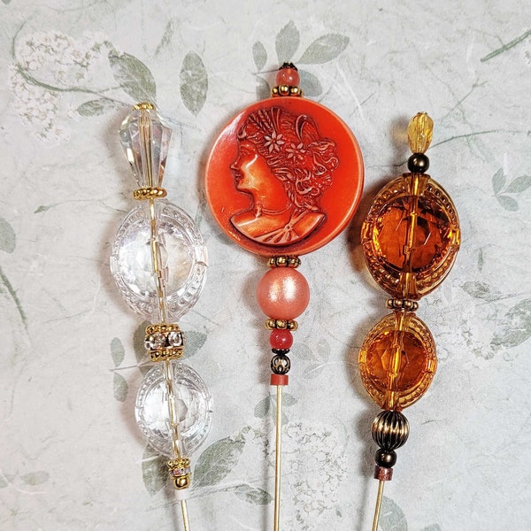 Vintage Style Hat Pin, Antique Style Hat Pin, Ladies Hatpin, You Choose, Cameo Hatpin, Vintage Acrylic Beads Hatpins, Vintage Lover Gift