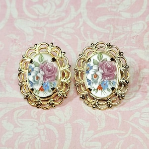 Antique Style Earrings, Vintage Style Earrings, Post Earrings, Floral Cameo Earrings, Victorian Earrings, Earrings For Her