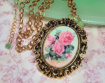 Shabby Chic Necklace, Vintage Style Rose Cameo Necklace, Romantic Style Necklace, Vintage Lover Gift