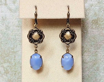 Blue Dangle Earrings, Vintage Style Earrings, Antique Style Earrings, Victorian Earrings, Earrings For Women