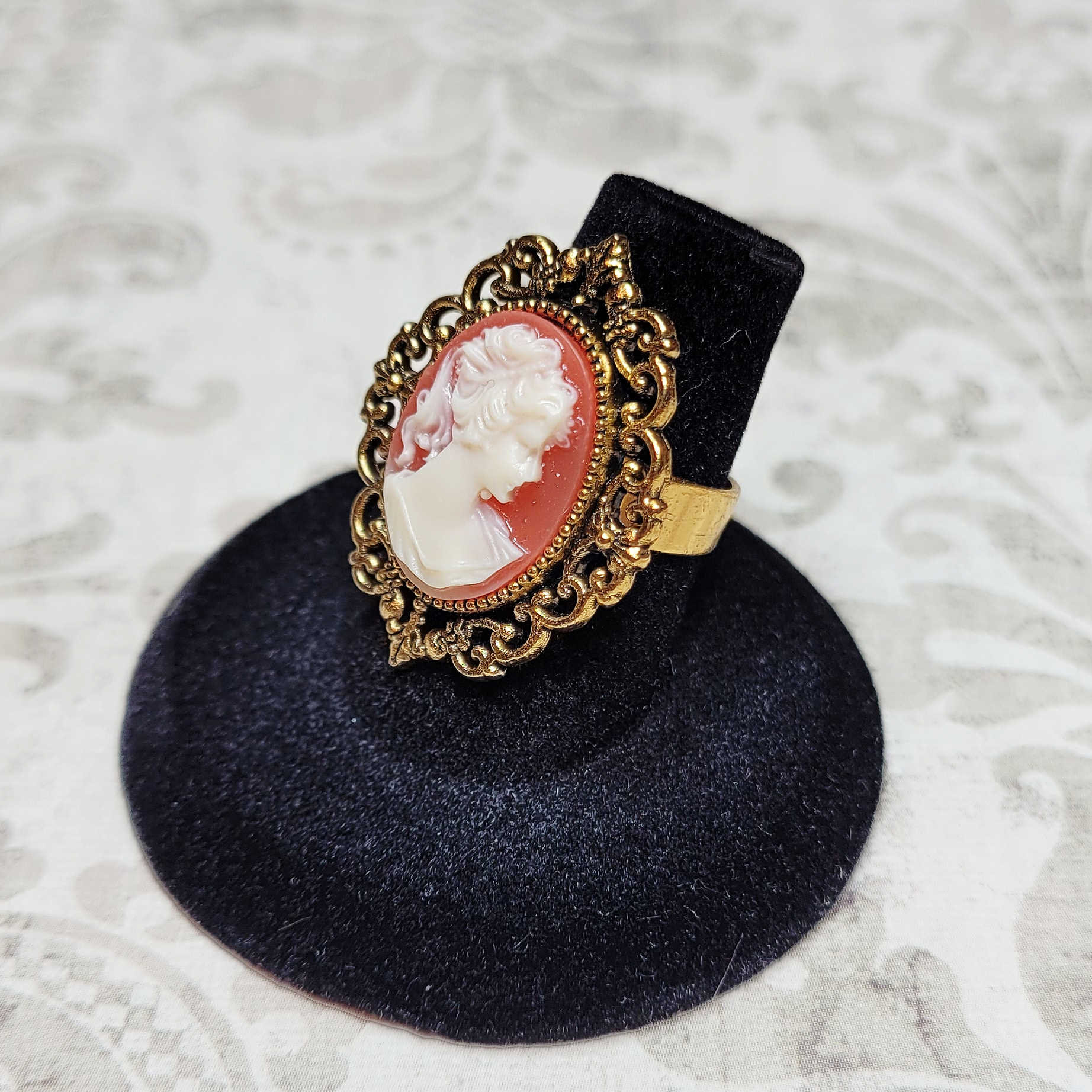 Victorian Style Cameo Ring, Carnelian Color Cameo Ring, Antique Style ...