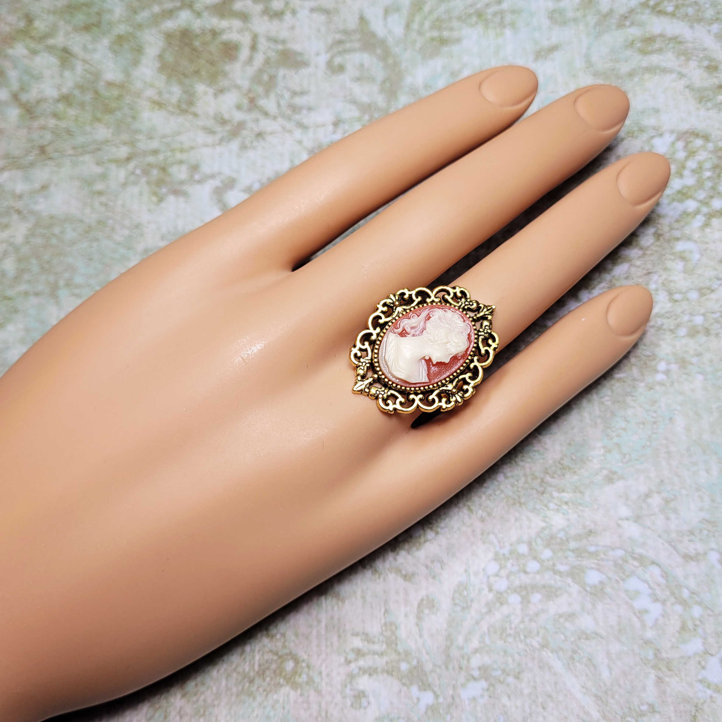 Victorian Style Cameo Ring, Carnelian Color Cameo Ring, Antique Style ...