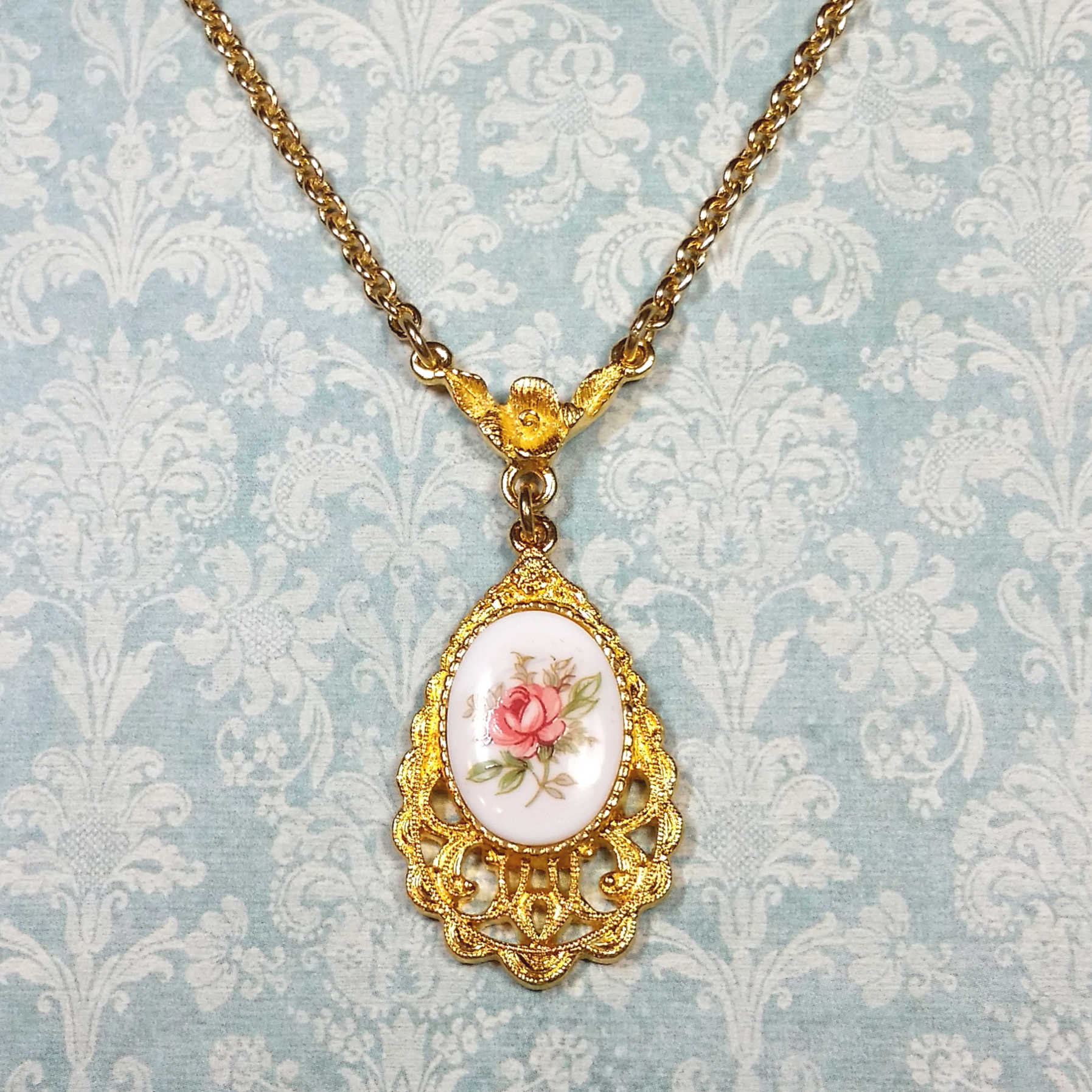 Pink Rose Cameo Necklace Romantic Style Rose Pendant - Etsy
