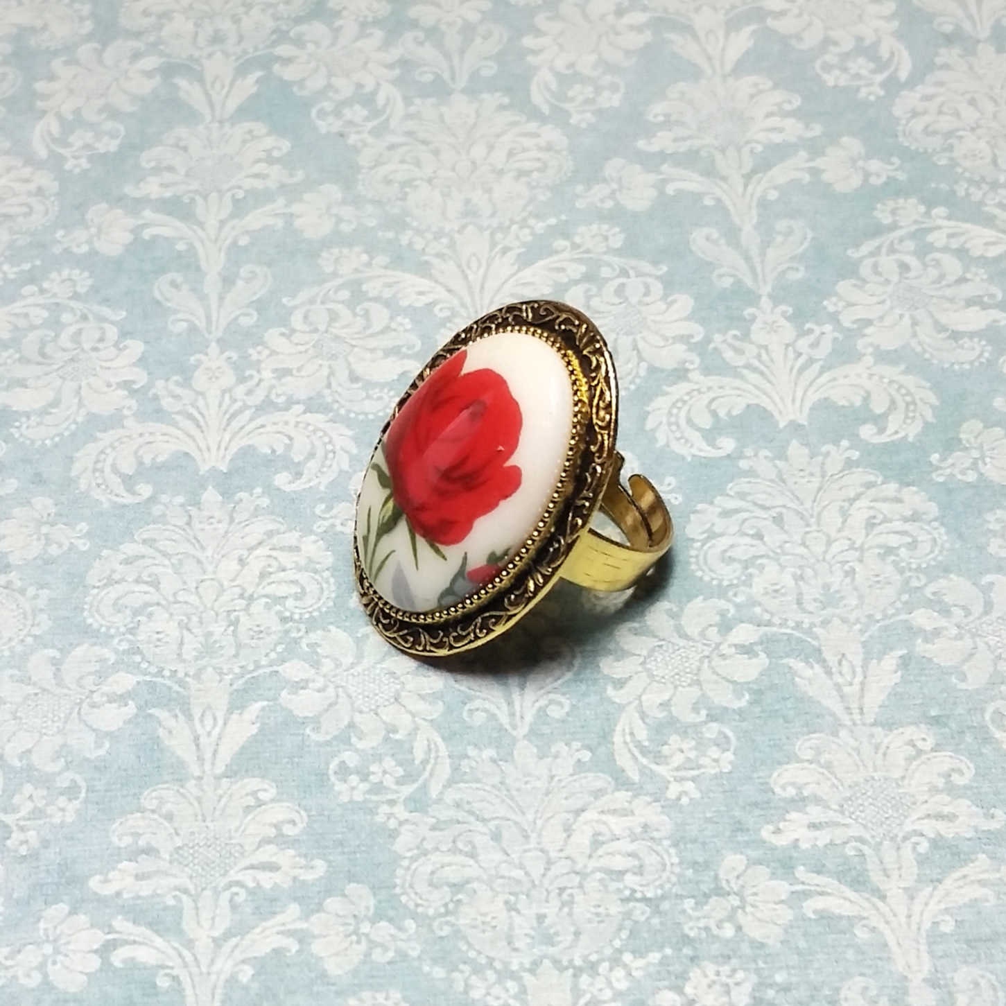 Red Rose Ring Big Flower Ring Victorian Ring Red Statement | Etsy