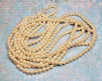 Vintage Czech Glass Pearl Beads, Cream Color Glass Pearls, 1 Strand (approx 80 Beads), Vintage Glass Pearls, 6mm Beads