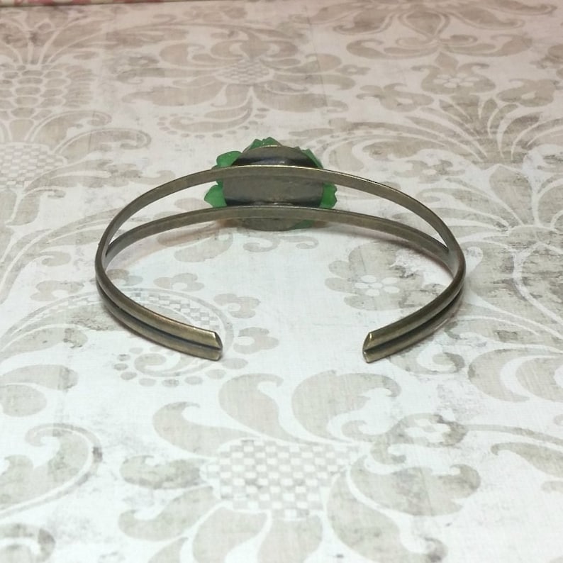 Green Rose Bracelet Vintage Flower Cuff Green Bracelet Vintage Glass Rose Cuff Bracelet