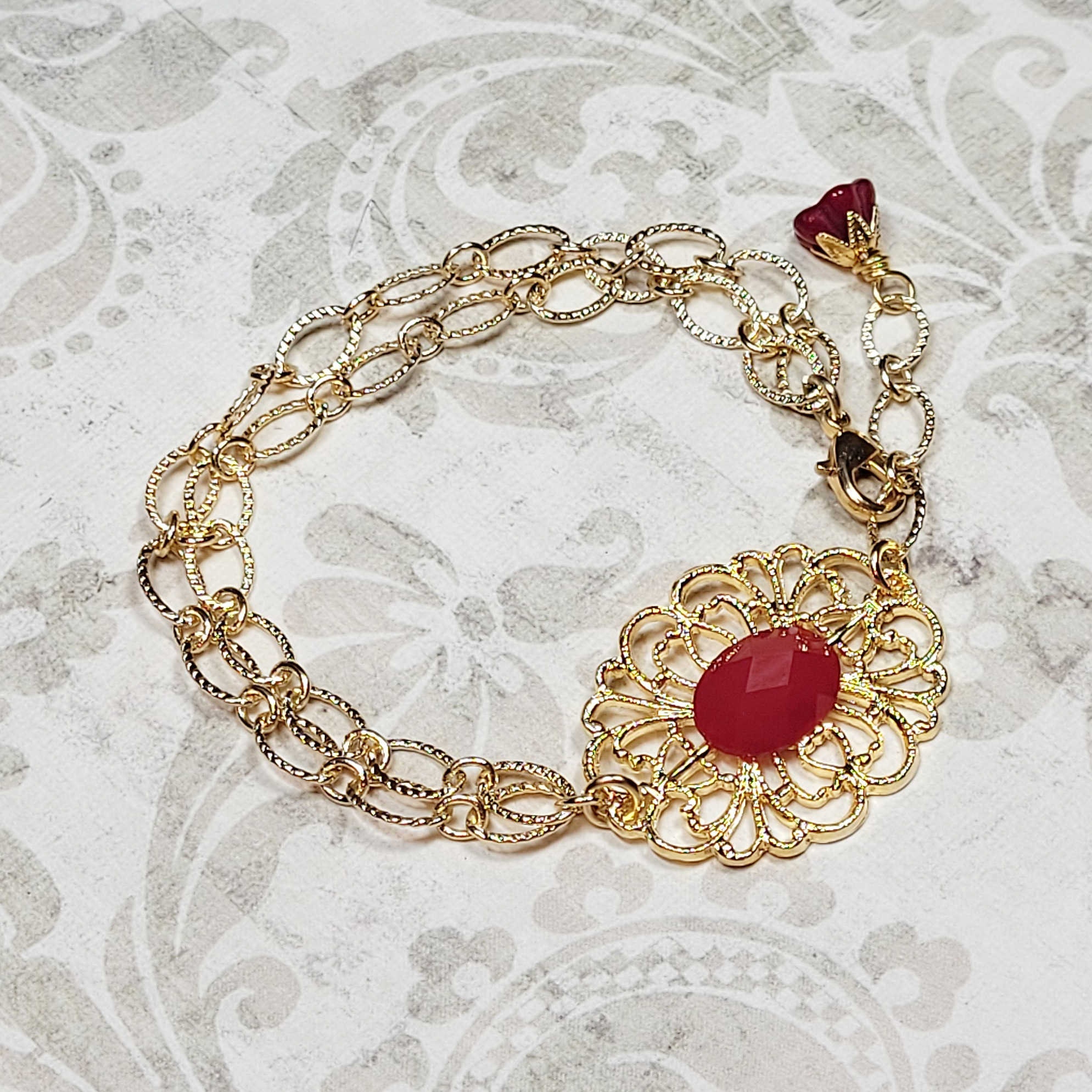 Vintage Style Charm Bracelet Red Bracelet Multi Chain Etsy UK