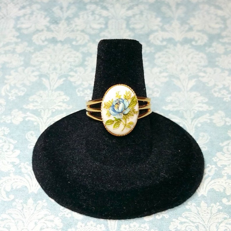 Adjustable Ring Blue Rose Cameo Ring Blue Flower Cameo Ring Vintage Style Ring Antique Style Ring