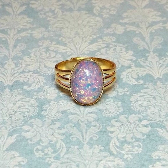 Pink Glass Opal Ring Rings For Women Pink Ring Costume | Etsy