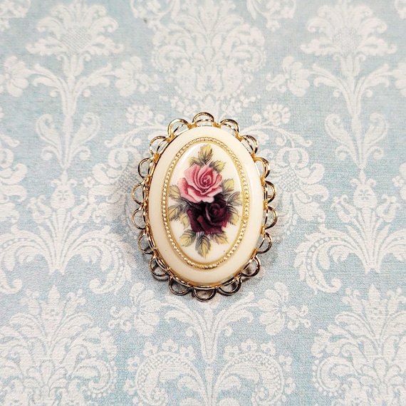 Rose Cameo Brooch, Victorian Brooch, Antique Style Brooch, 25x18mm Cameo, Vintage Style Brooch, Gift For Vintage Lover