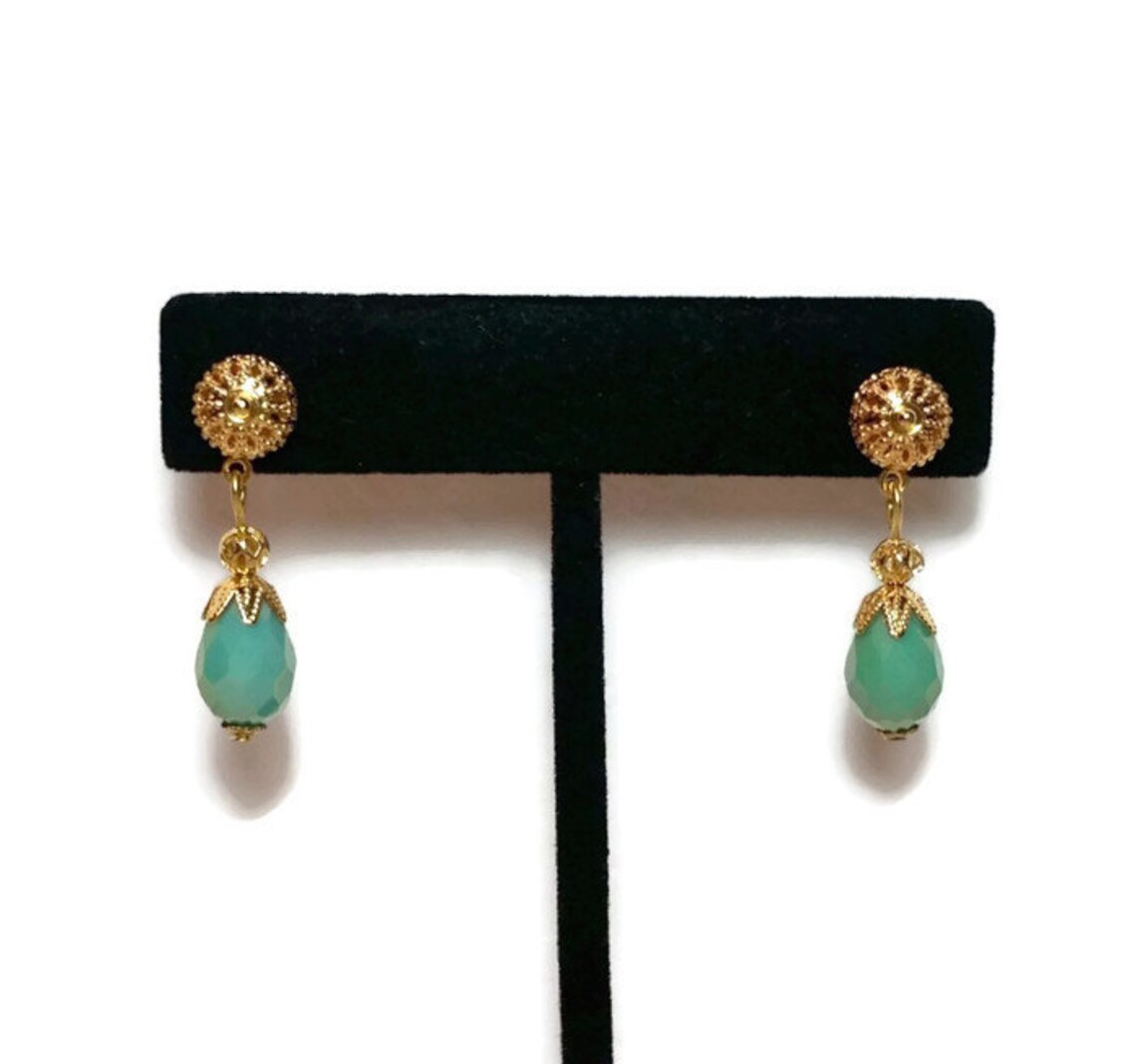 Seafoam Green Earrings Crystal Dangle Earrings Victorian Etsy