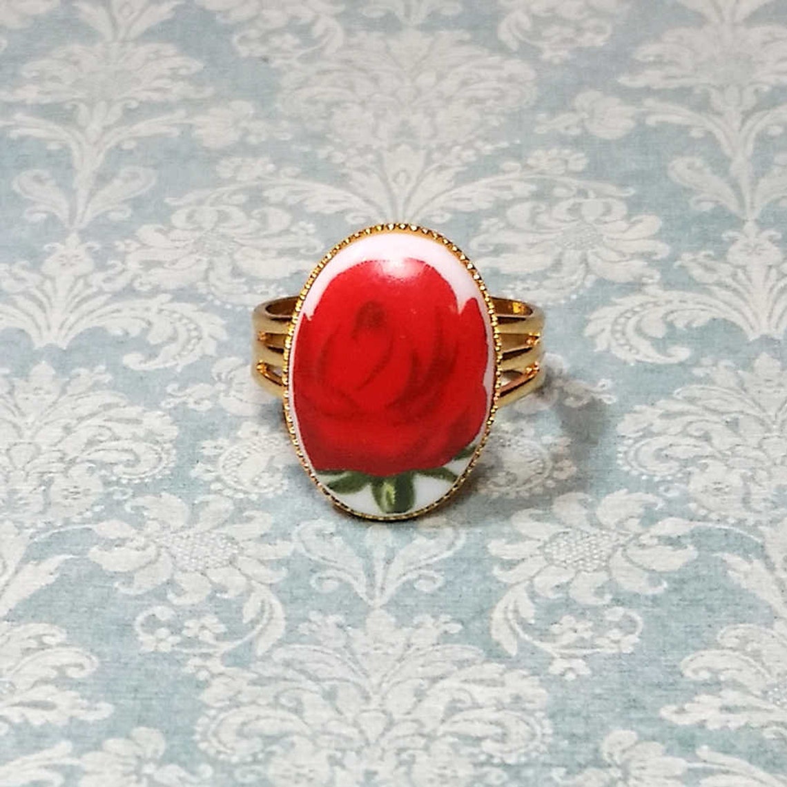 Red Rose Ring Vintage Rose Cameo Ring Rosebud Ring Vintage Etsy