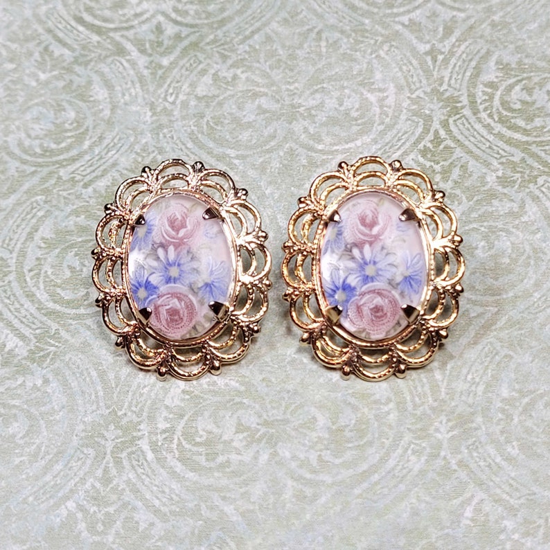 Vintage Style Post Earrings Antique Style Earrings Floral Etsy