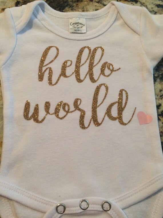 Items similar to Hello World Onesie - Glitter - Gold - Baby Gift ...