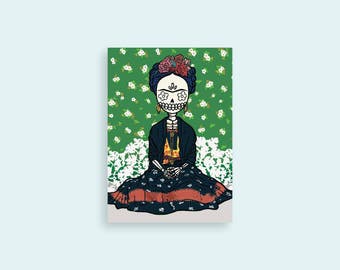 Frida Kahlo 5x7 Illustrated Print - Dia De Los Muertos / Day of the Dead - "Vogue Calavera"