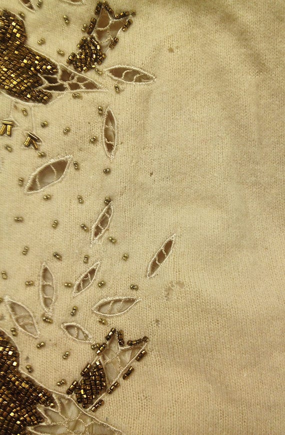 Vintage 1950s Ivory Angora Lambswool Beaded Collar by Sally-Gee