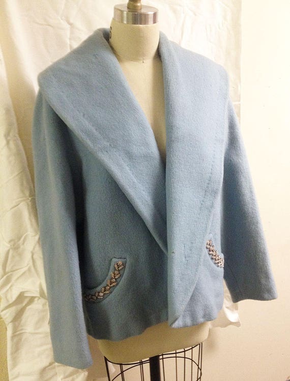 Beautiful Vintage Blue Beaded Short Coat