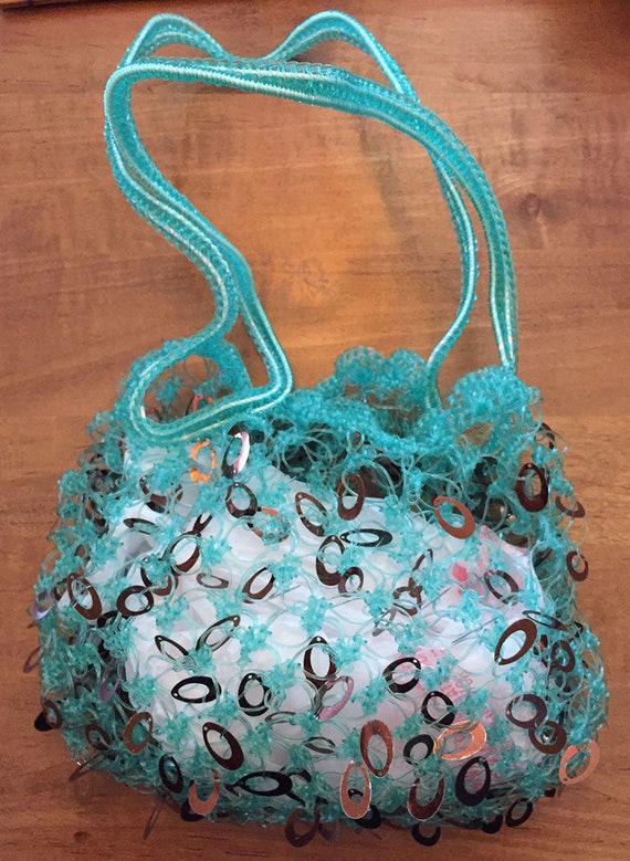 Vintage Retro Crocheted Plastic and Beaded Purse -
