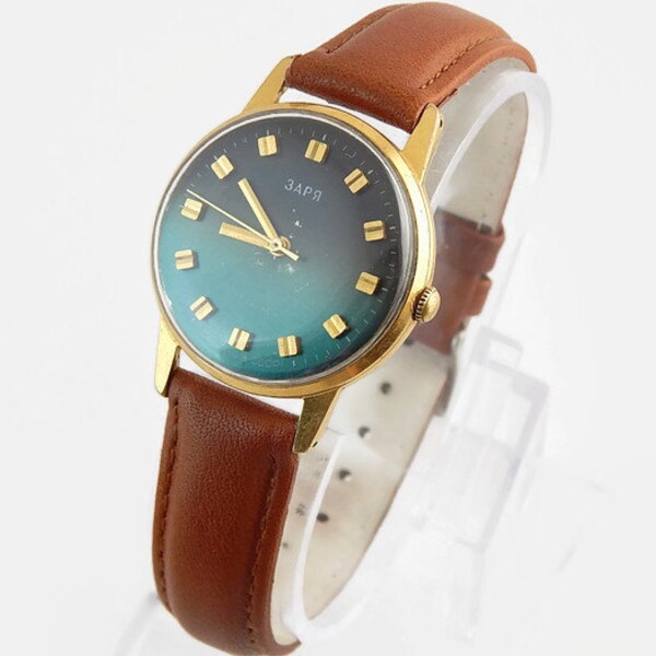 Zaria Watch Soviet Watch Zaria Vintage Mens Zaria Watch USSR Gold Plated Watch Soviet Russian Watch with new strap Mechanical Watch Zaria