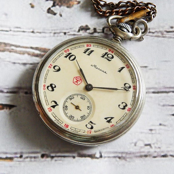 Vintage Pocket Watch MOLNIJA Soviet Watch Mechanical Mens Watch USSR Molnija Working Watch, Wolf Rare Pocket Watch