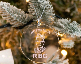 Notorious RBG Acrylic Christmas Ornament, Engraved Acrylic Ornament, RBG She Persisted Christmas Ornaments