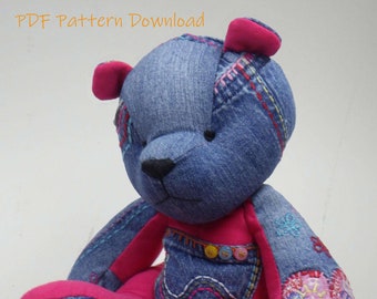 Memory Bear Sewing Pattern DOWNLOAD PDF -  Love Bug, Unjointed - 30cm/12" when made