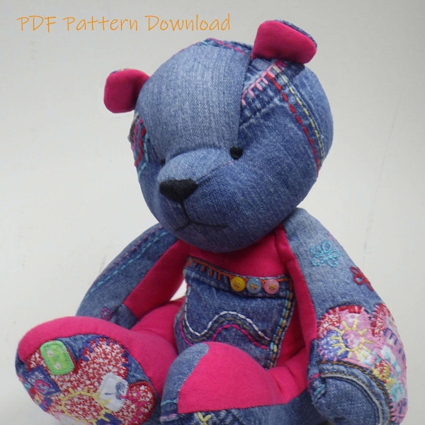 Memory Bear Sewing Pattern DOWNLOAD PDF -  Love Bug, Unjointed - 30cm/12" when made