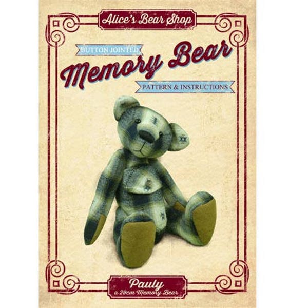 Livret de patrons de couture Memory Teddy Bear - Pauly Bear, Button Jointed Teddy Bear avec une série de tutoriels vidéo GRATUITS