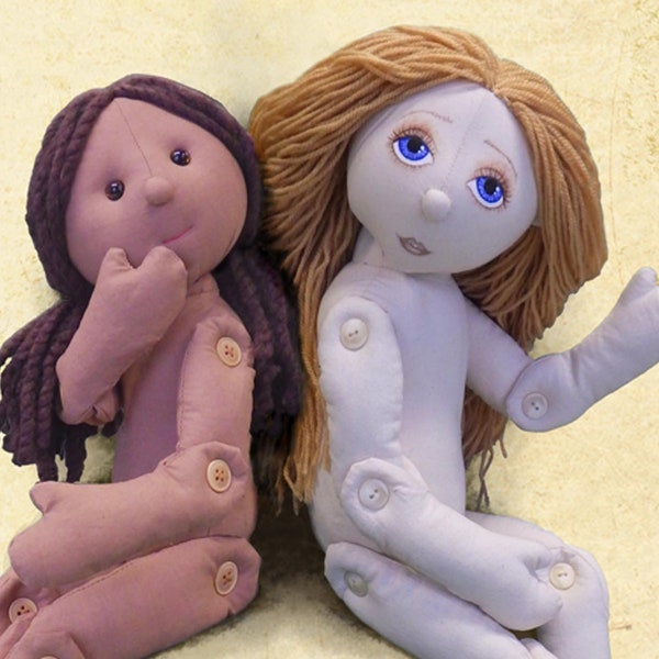 Modèle de couture à télécharger en PDF pour poupée de chiffon avec boutons articulés pour une poupée de chiffon de 54 cm/21 po.
