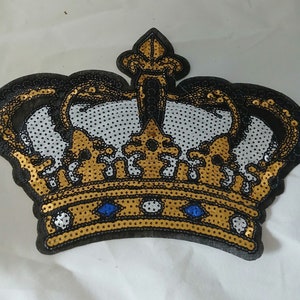 Sequin Crown Patch: Embroidered Sew-On Applique (5x11 in)