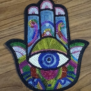 Sequin Hamsa Hand Iron On Patch: Hand of Fatima Applique
