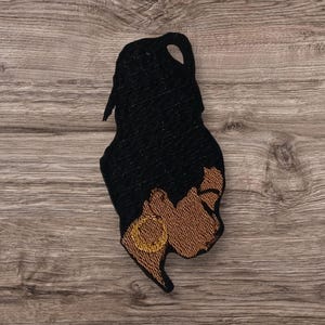 Può includere: Toppa ricamata di una donna con capelli neri e pelle marrone che indossa grandi orecchini a cerchio dorati. La toppa è realizzata in tessuto e presenta un design dettagliato.