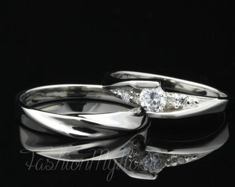 Free Engraving,Couples Ring Set,5mm Diamond Ring For Women,Sterling Silver Ring,Interweave Ring,Wedding Ring Set,His And Her Promise rings