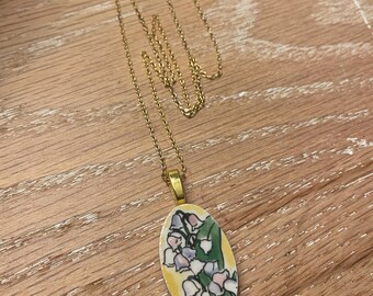 Broken vintage china snowbell necklace