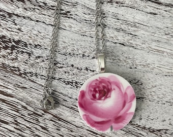 Broken vintage china Peony necklace