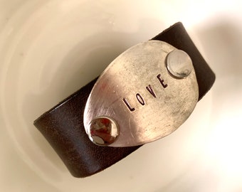 Love - Slender leather cuff bracelet