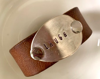 Laugh - Slender leather cuff bracelet
