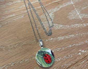 Ladybug vintage china necklace
