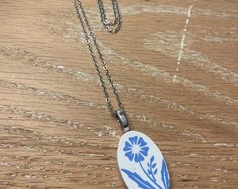 Vintage Blue Corningware Oval necklace