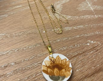 Sunflower vintage china necklace