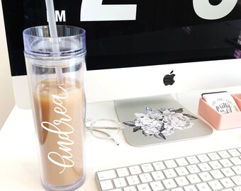 Personalized 16oz Skinny Acrylic Tumbler // Custom Water Bottle with Straw // Iced Coffee Cup // Gifts for Her // Custom Tumbler