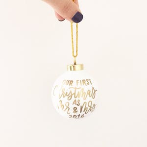 Custom White Round Ceramic Ball Hand Lettered Ornament Christmas Ornament Custom Ornament Holiday Gifts image 9